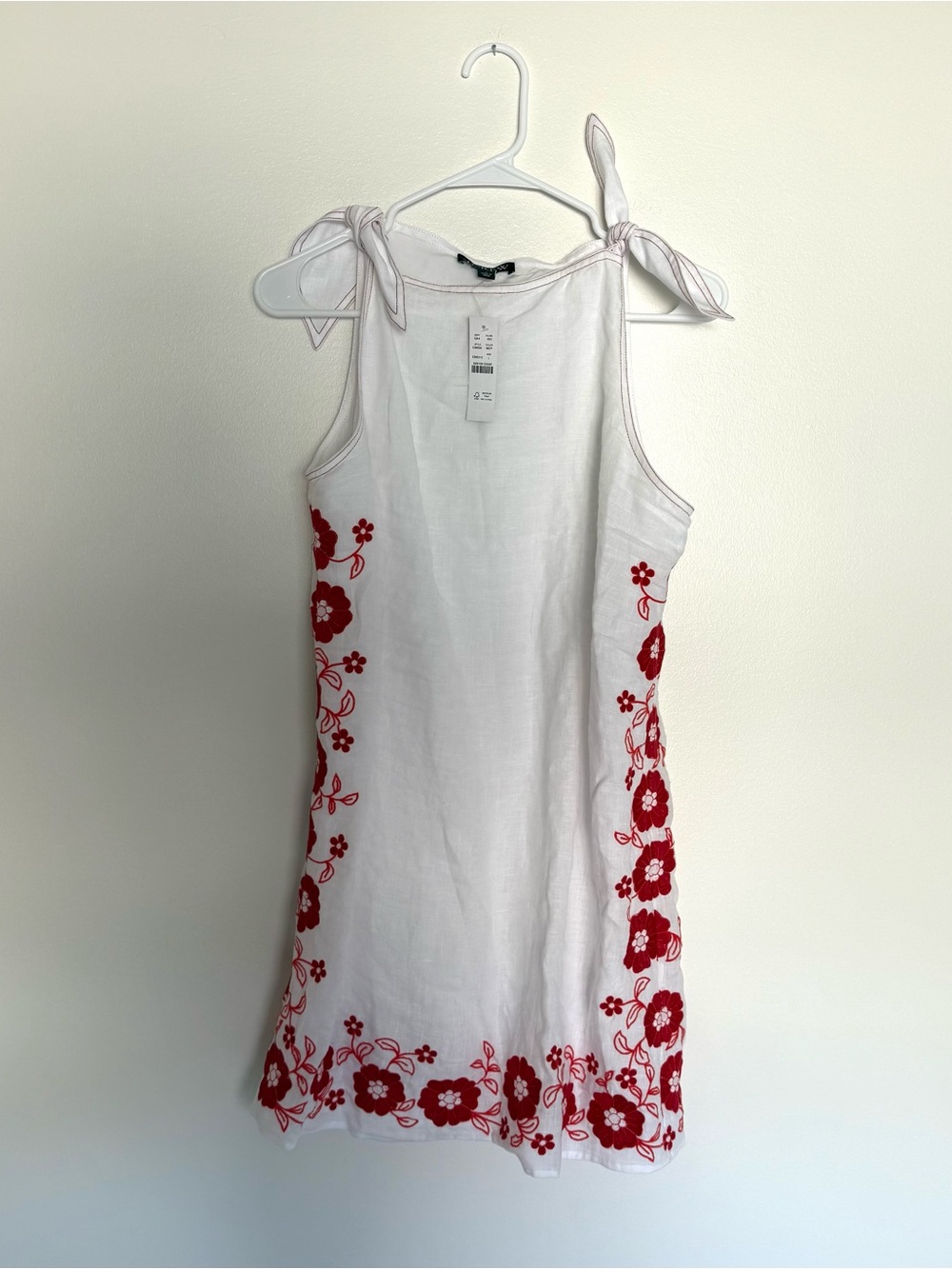 J. Crew Sadie Linen Embroidered Red Floral Sleeveless Tie Strap Dress - Picture 2 of 11